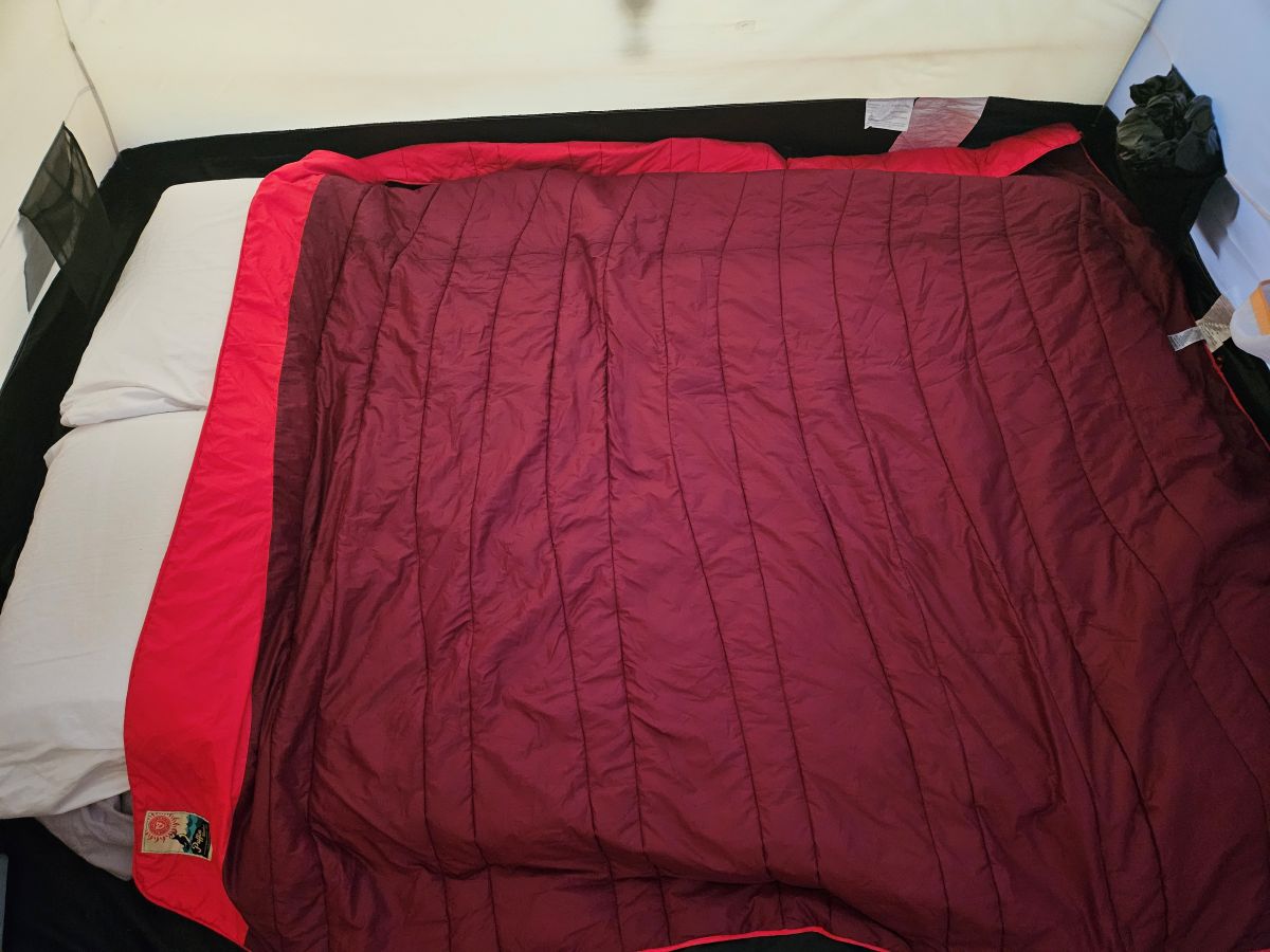 Puffin Blanket opened in the tent